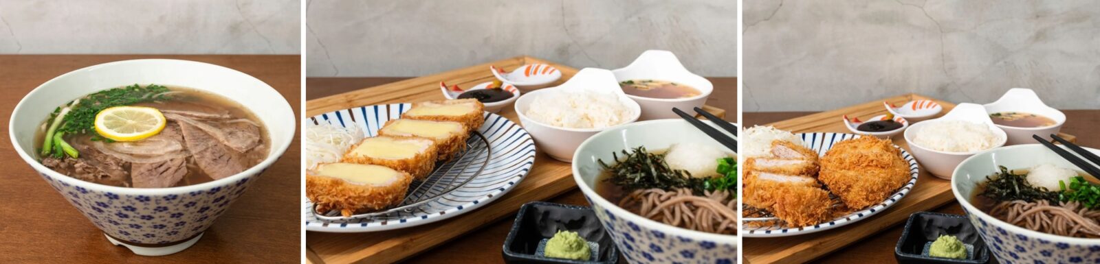 포가츠 쌀국수, 돈가스 메뉴를 이어붙인 사진