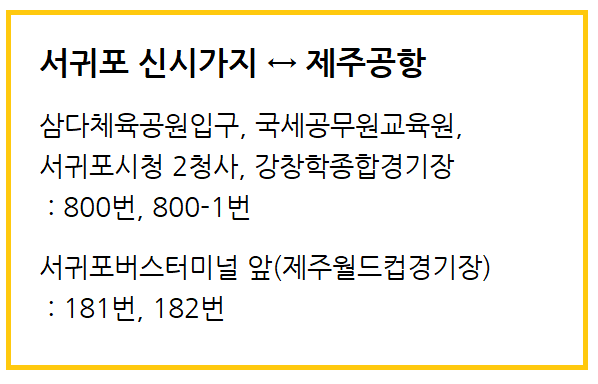 서귀포 신시가지 제주공항 버스 번호를 정리한 사진